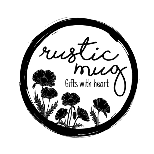 Circle enclosing popies and the word Rustic Mug