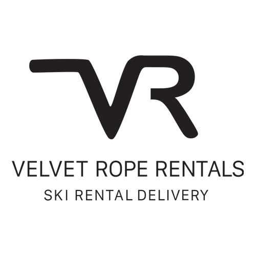 Letters VR above text: Velvet Rope Rentals ski rental delivery