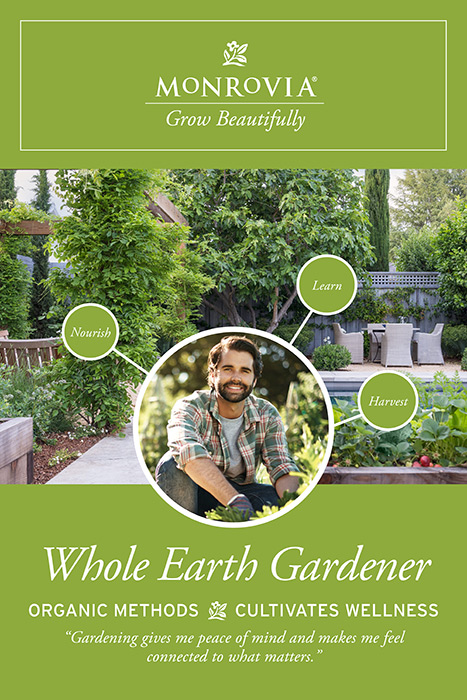 Light green poster reads Whole Earth Gardener, organic methods, cultivates wellness